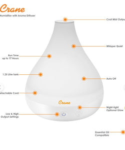 Crane Cool Mist Humidifier + Aroma Diffuser - White
