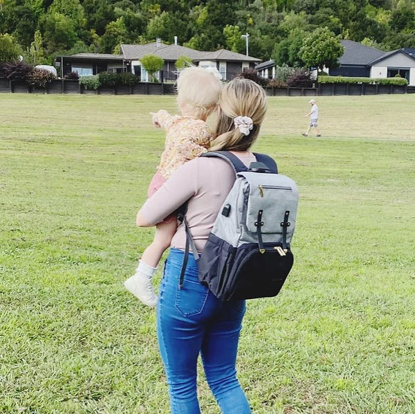 LUXE Baby Nappy Backpack and Change Mat Black / Grey