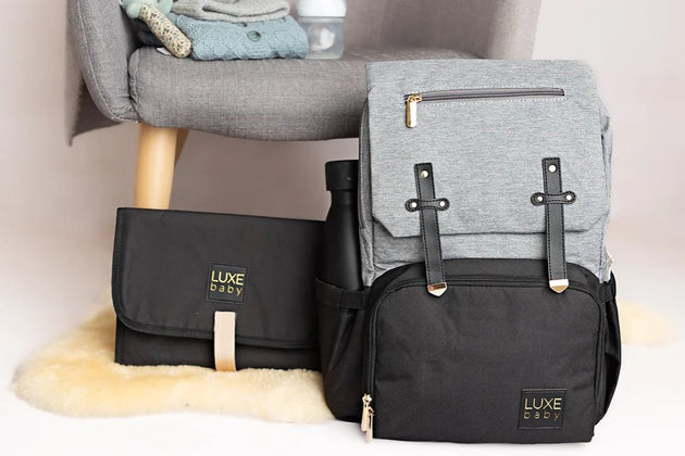 LUXE Baby Nappy Backpack and Change Mat Black / Grey