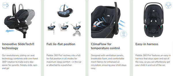Maxi Cosi Pebble 360 Pro 2 featuring Slide Tech (Black, Graphite, Green and Truffle)