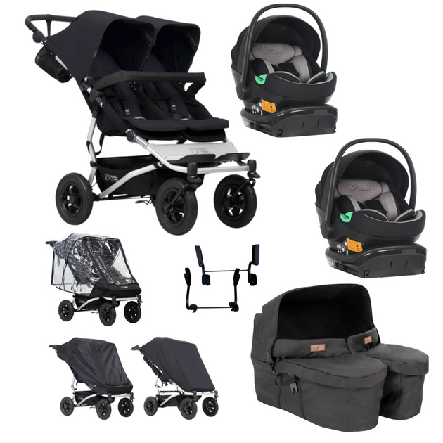 Mountain Buggy Duet Twin Bundle with all NEW 2025 Protect Swivel car seat and Base