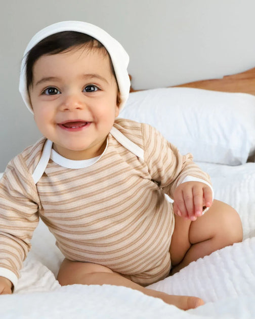 Fibre For Good Pique Stripe Long Sleeve Body Suit