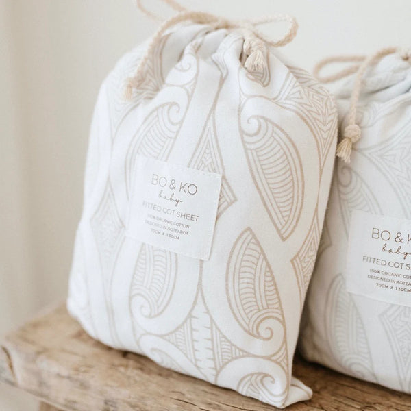 Bo & Ko Fitted Cot Sheet - Te Pātiki Mocha