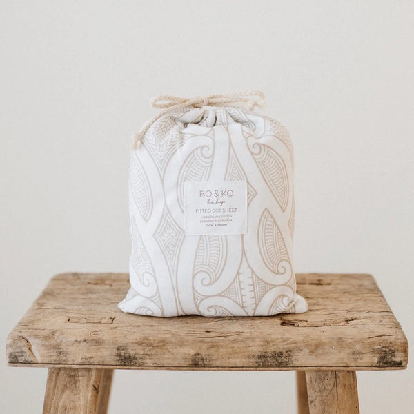 Bo & Ko Fitted Cot Sheet - Te Pātiki Mocha