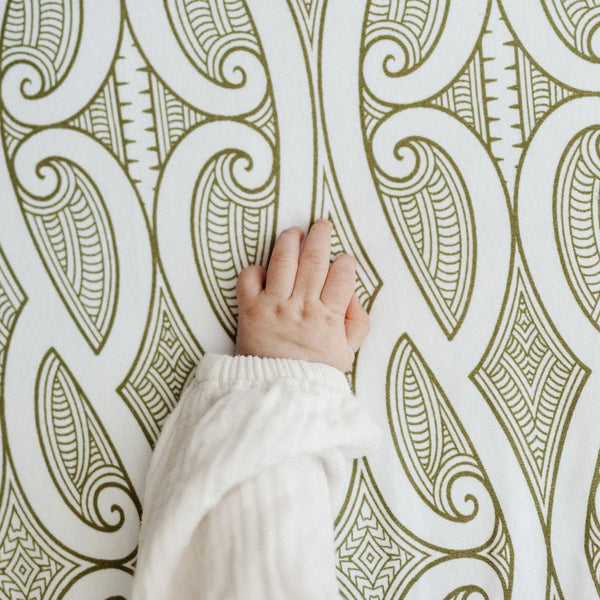 Bo & Ko Fitted Cot Sheet - Te Pātiki Green