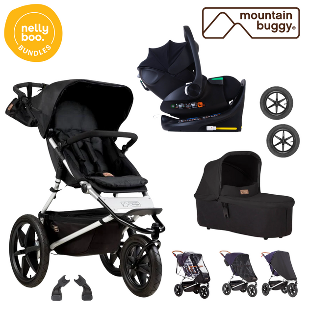 Mountain Buggy Terrain Bundle with all NEW 2025 Protect Swivel car seat and Base