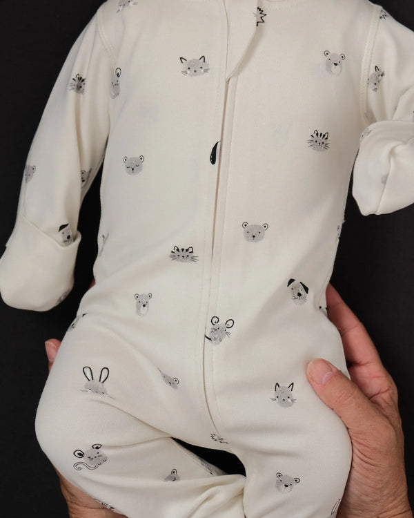 Babu Footless Printed Onesie Zipsuit - Fingerprint Friends