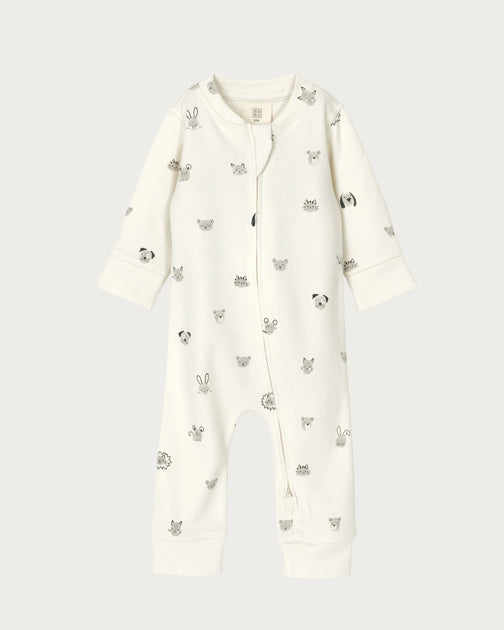 Babu Footless Printed Onesie Zipsuit - Fingerprint Friends