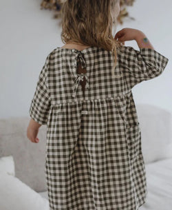 Organic Zoo Olive Gingham Bella Dress