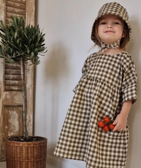 Organic Zoo Olive Gingham Bella Dress