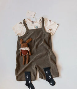 Organic Zoo Olive Terry Cropped Dungarees