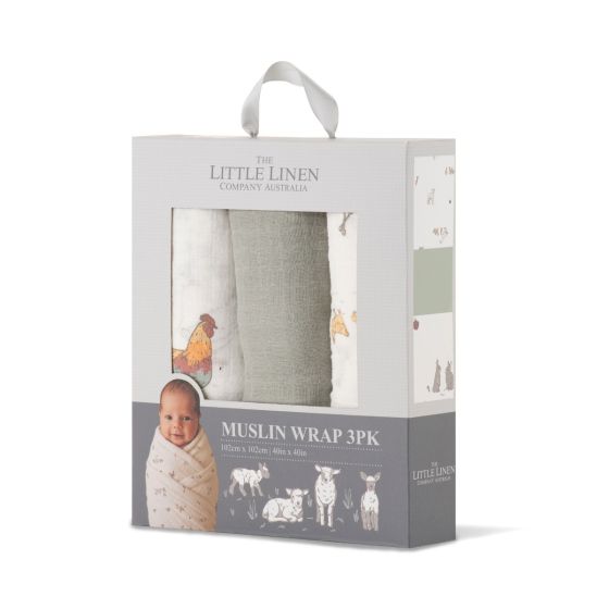 Little Linen Muslin Wrap 3pk