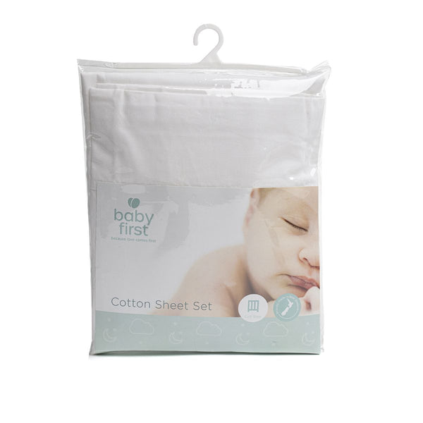 Baby First Cot Cotton Sheet Set White