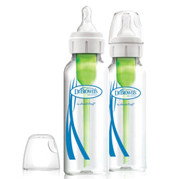 Dr Browns 250ml Narrow Neck Feeding Bottle Options+ with Level 1 Teat GLASS 2PK