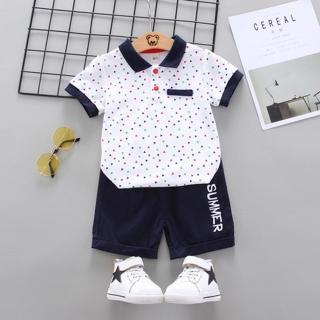 Nelly Boo Boys Polo Short Sleeve Two Piece Set - White & Blue
