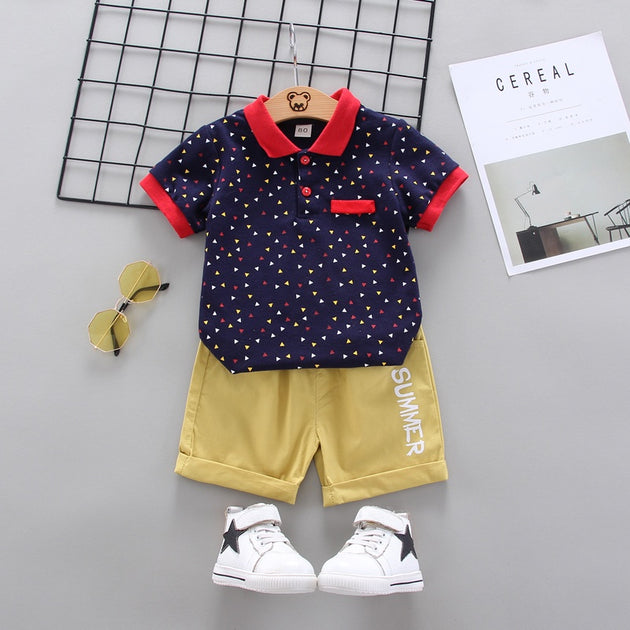 Nelly Boo Boys Polo Short Sleeve Two Piece Set - Blue & Mustard